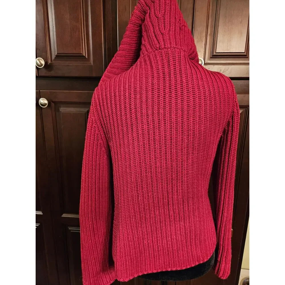 Eileen Fisher Raspberry Red Open-Front Ribbed Knit Cardigan - Picture 5 of 16